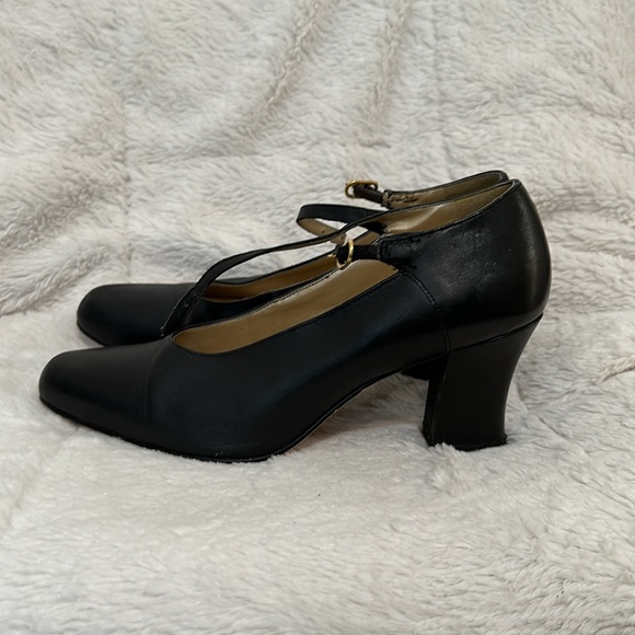 Womens Calico Black Leather Heels 8M - Picture 3 of 5